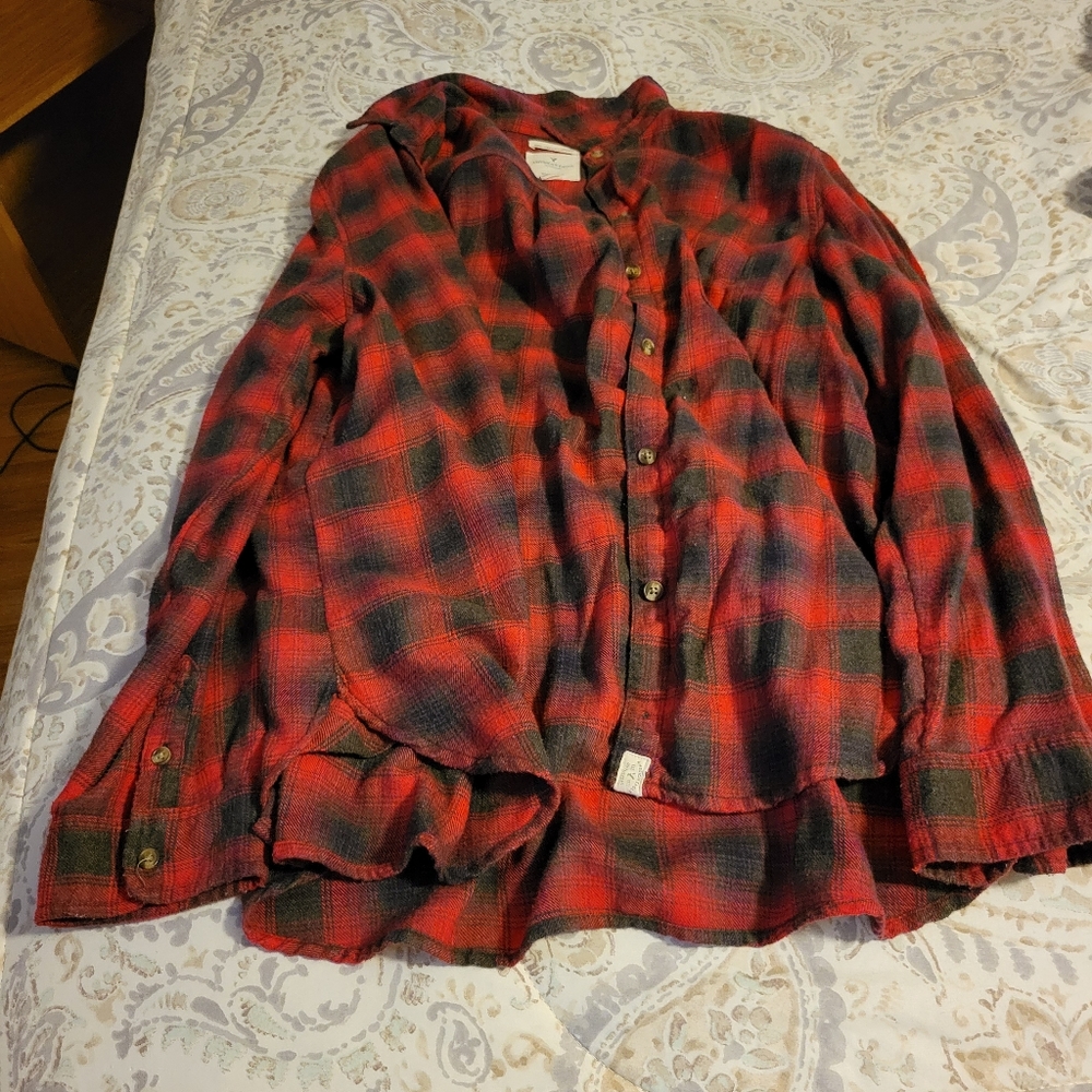 Gray and red plaid flannel